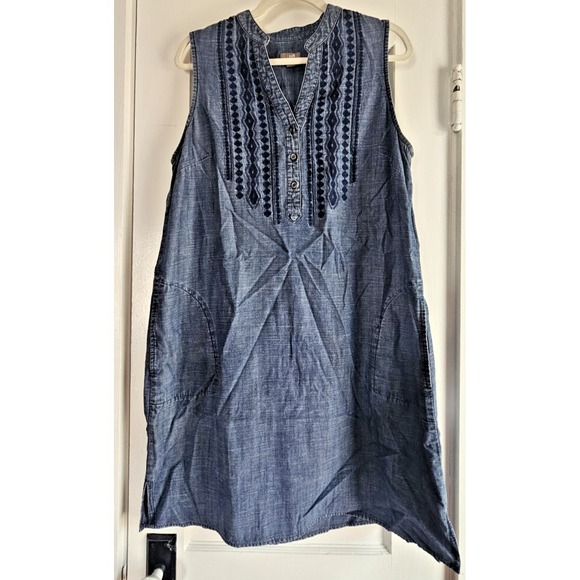 J. Jill Dresses & Skirts - J Jill tencel linen blend chambray shift tank dress Sz L pockets